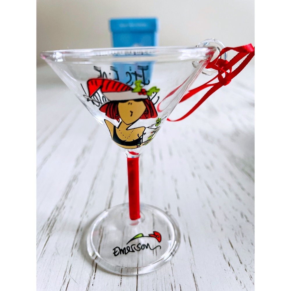Tumbleweed Pottery "It's 5:05 Somewhere" Glass Ornament Hand Painted Mini‎ Boxed